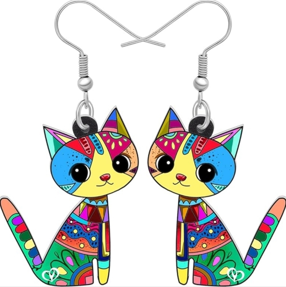 Women's jewelry unique multicolored designed cat dangle earrings!